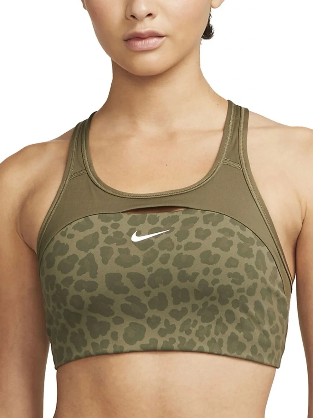 Nike Olive Green Leopard-Print Racerback Sports Bra Size Small